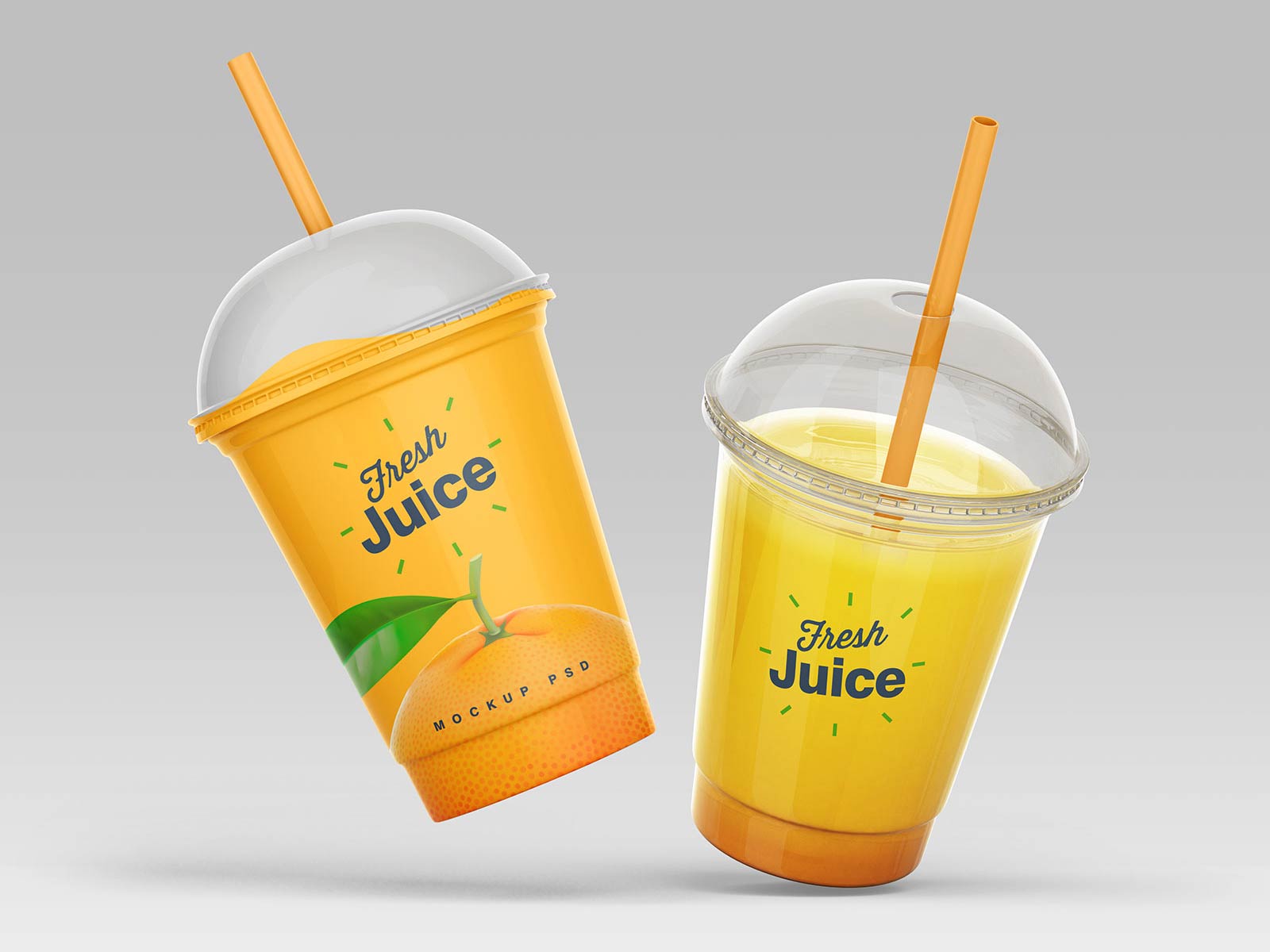 4 Free Clear Plastic Disposable Juice Cup With Dome Lid Mockup PSD