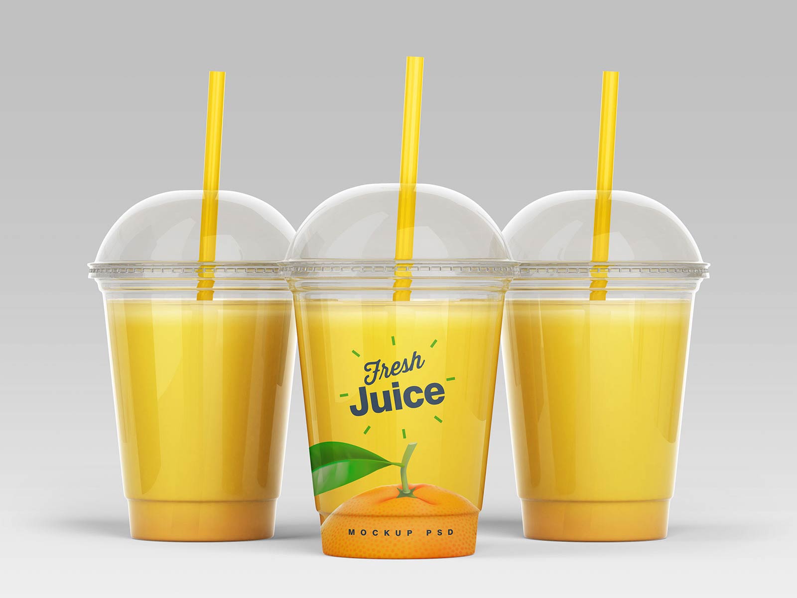4 Free Clear Plastic Disposable Juice Cup With Dome Lid Mockup PSD Set