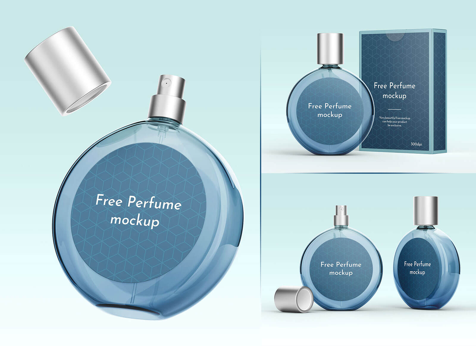 Free Round Perfume Bottle Package Mockup PSD Set - Good Mockups