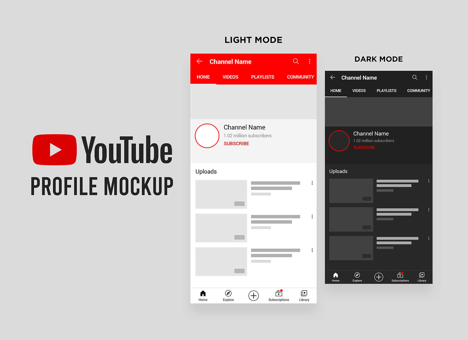 Free YouTube Profile Social Media Mobile UI Mockup PSD - Good Mockups