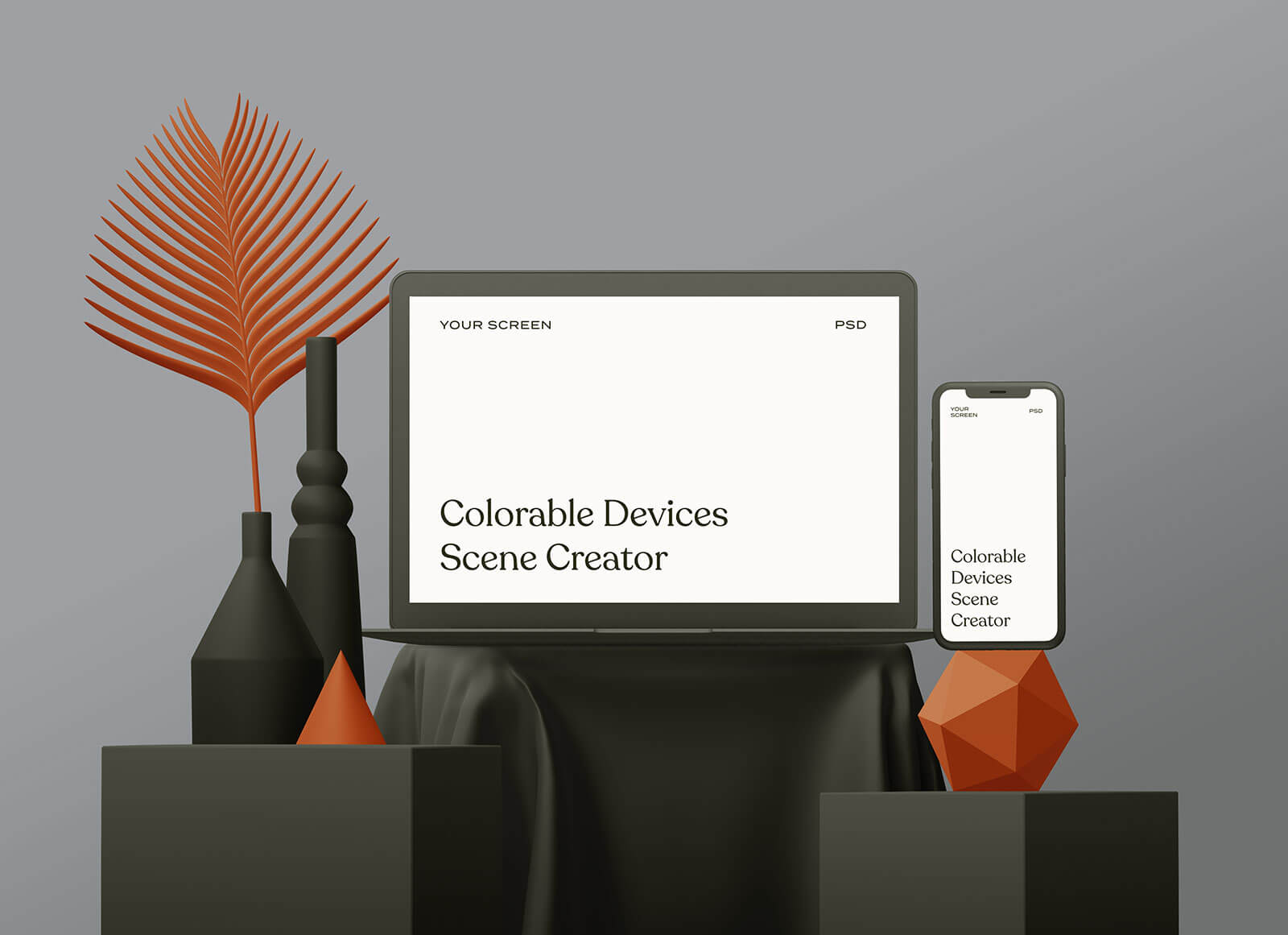 3 Free Colorable Apple Devices Scene Creator Mockup PSD Set