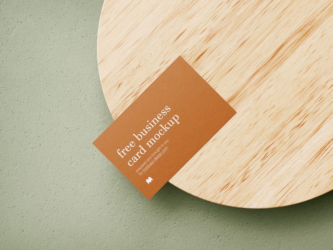 Download Free Textured Business Card On Wooden Rolling Board Mockup PSD - Good Mockups