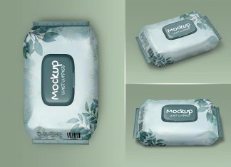 Free Baby Wet Wipes Tissues Mockup PSD Set