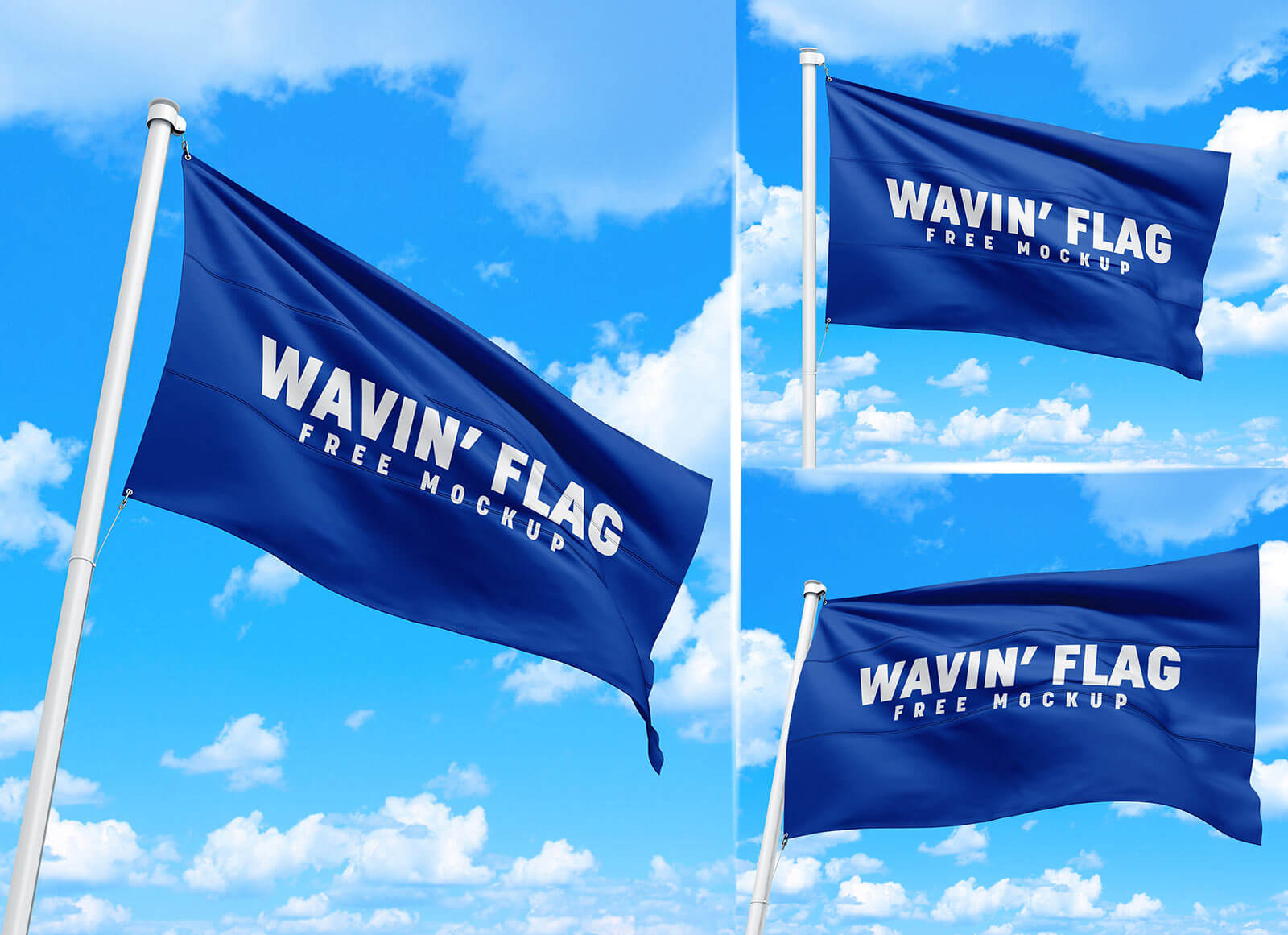 3 Waving Flag Mockup PSD Set - Good Mockups