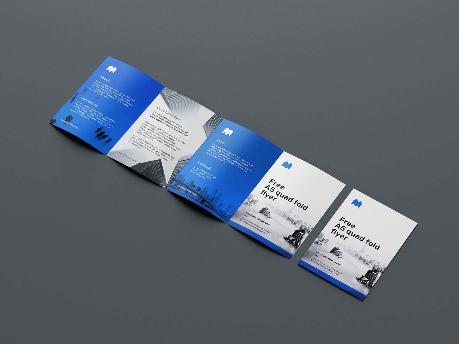 Free 4-Fold Quad Fold A5 Brochure Mockup PSD