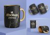 Free Golden & Black Mug Mockup PSD Set