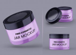 3 Free Glass Cosmetic Jar Mockup PSD Set (4)