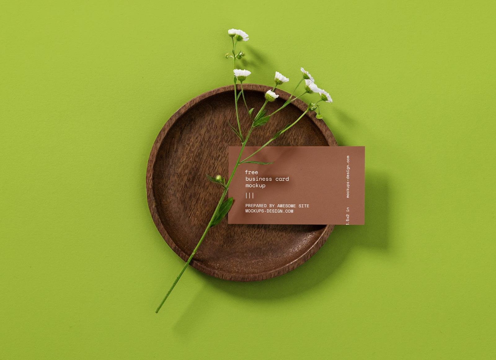 Free-Business-Card-With-Flower-Mockup-PSD