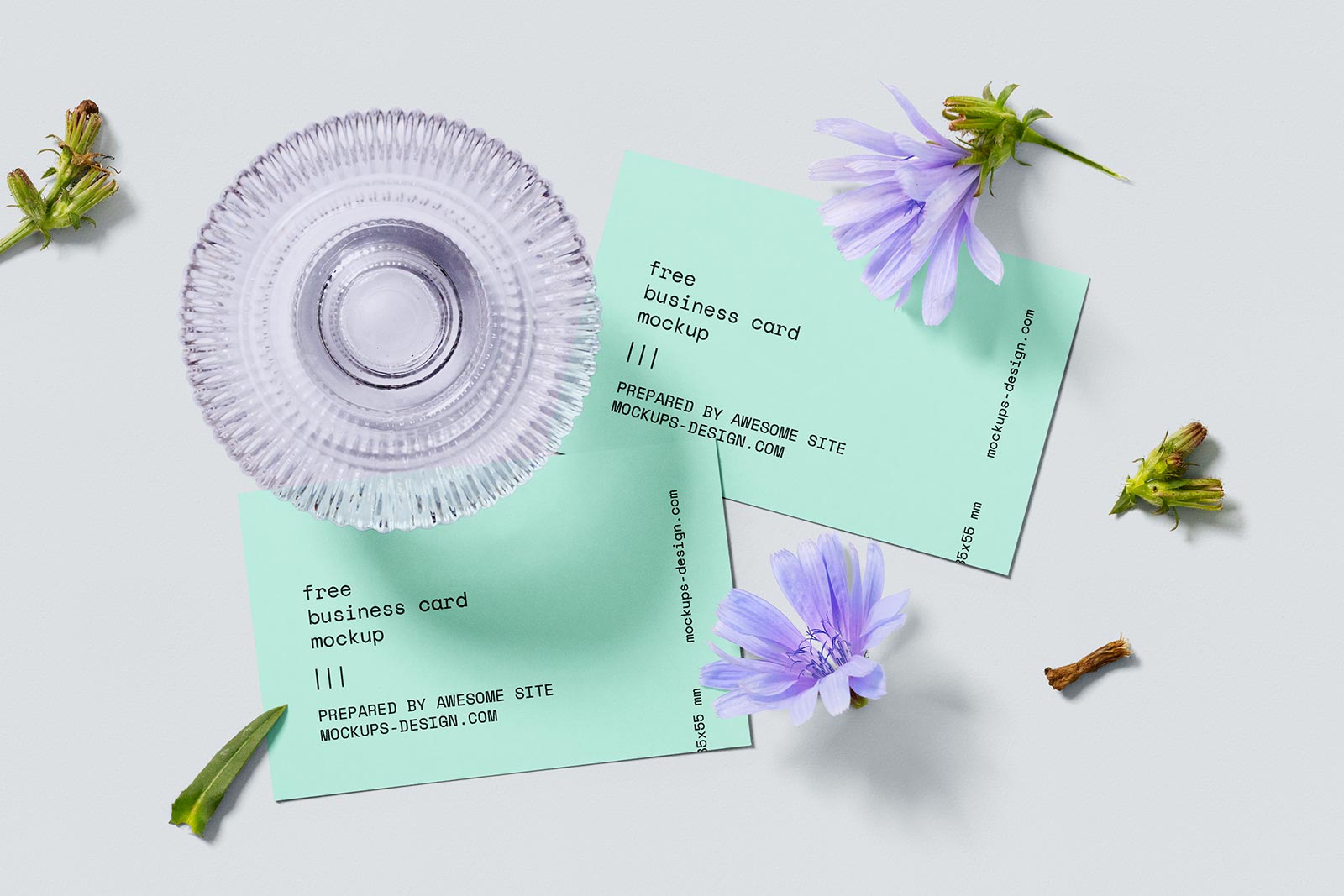 Free Business Card With Flower Mockup Set