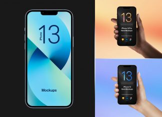 Free-Hand-Holding-iPhone-13-Pro-&-Solo-iPhone-13-Mockup-PSD-Set