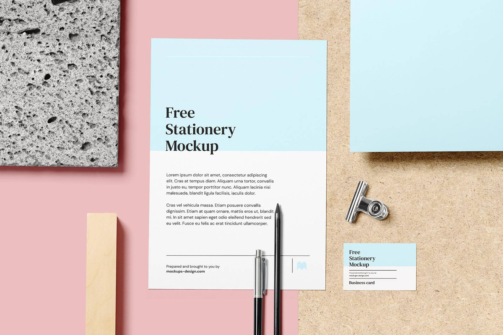 Free Simple Letterhead & Business Card Mockup PSD Set