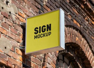 Free Square Mounted Sign Board Mockup PSD