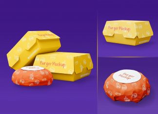 Free Takeaway Burger Food Packaging Mockup PSD Set