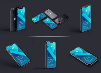 6 Free Realistic iPhone 13 3D Rendered Mockup PSD Set (1)