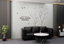 Free Office Lobby Wall Decal / Wall Paper Mockup PSD