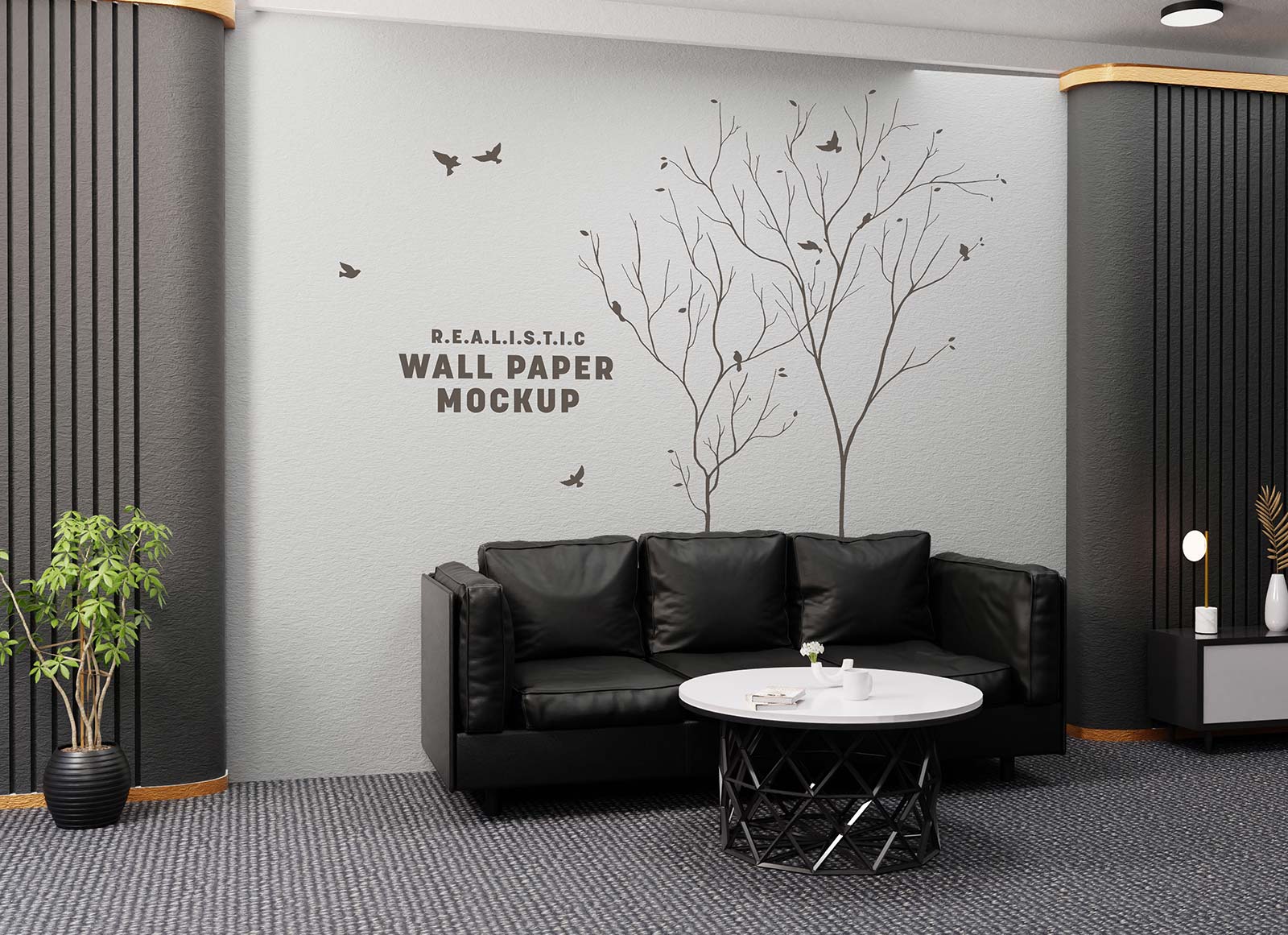 Free Office Lobby Wall Decal / Wall Paper Mockup PSD