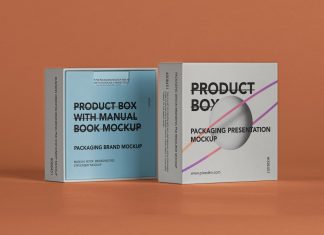 Free Product Box With Manual Book Packaging Mockup PSD