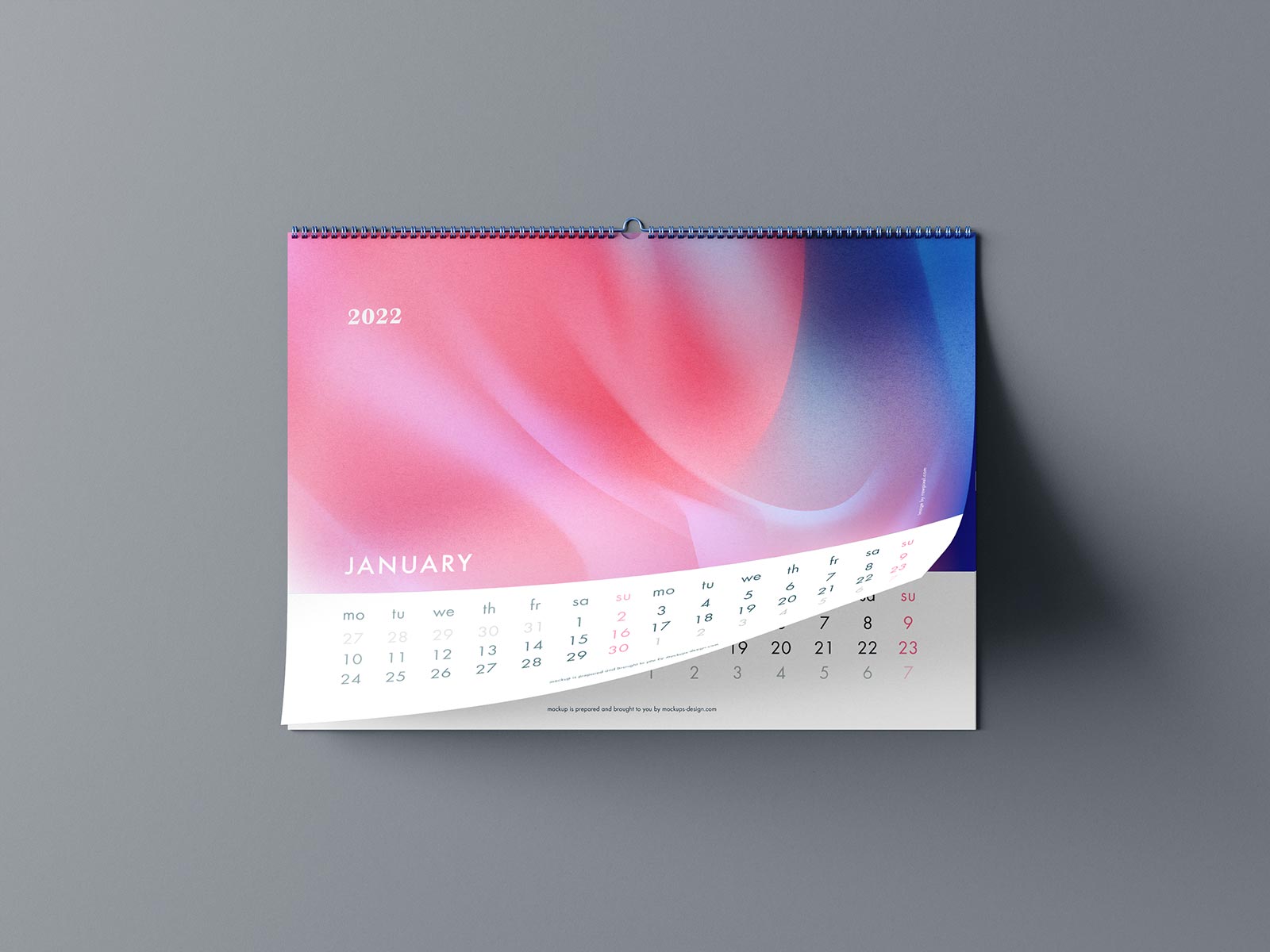 Free Horizontal Wall Calendar 2022 Mockup PSD Set