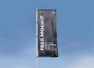 Free-Outdoor-Advertising-Flag-Pole-Mockup-PSD