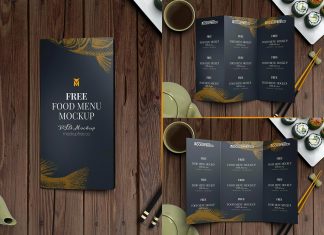 Free Tri-Fold Restaurant Food Menu Mockup PSD Set