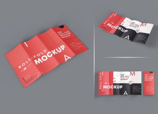 Free Roll Fold Brochure Mockup PSD Set