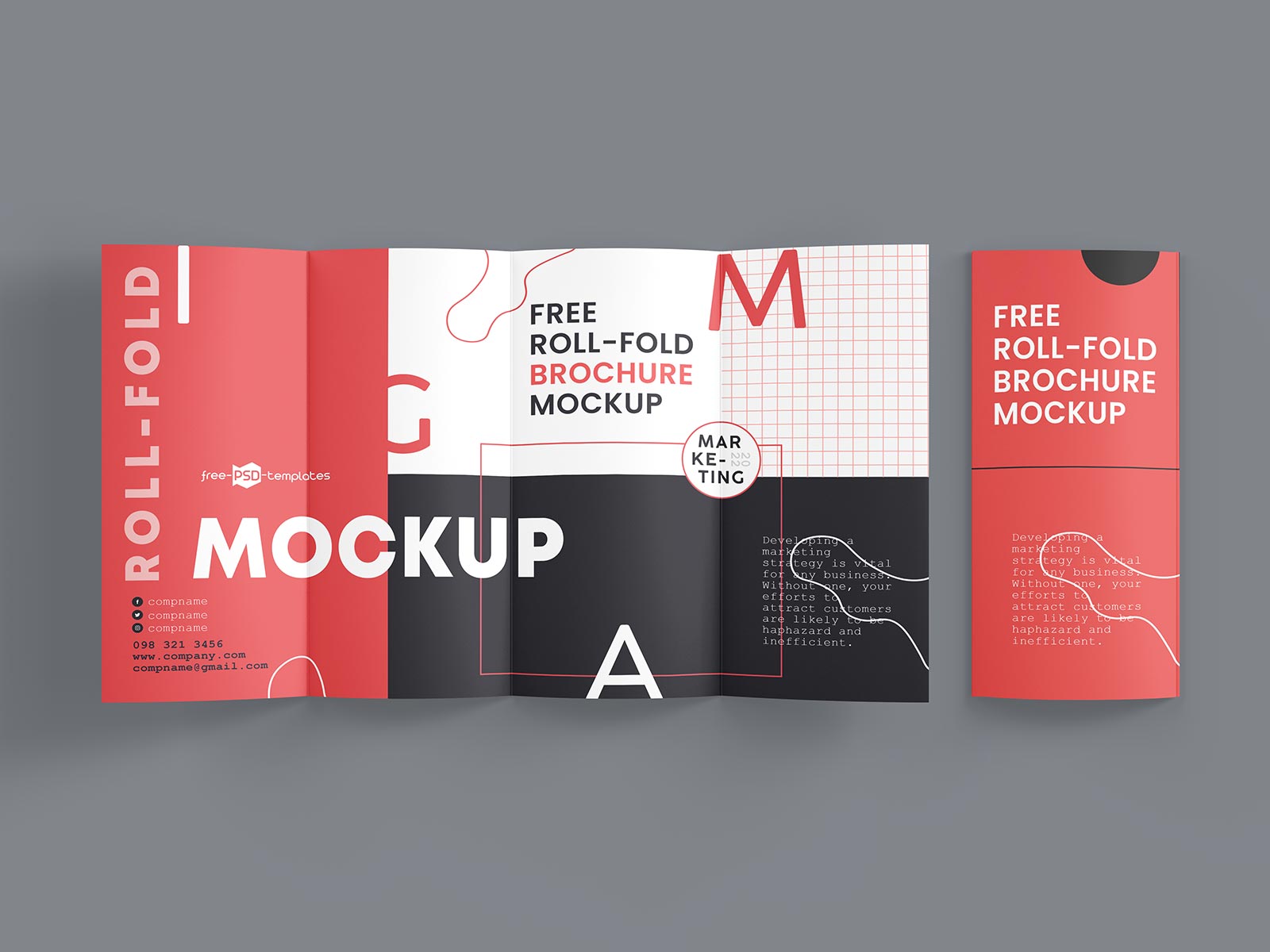 Free Roll Fold Brochure Mockup PSD Set