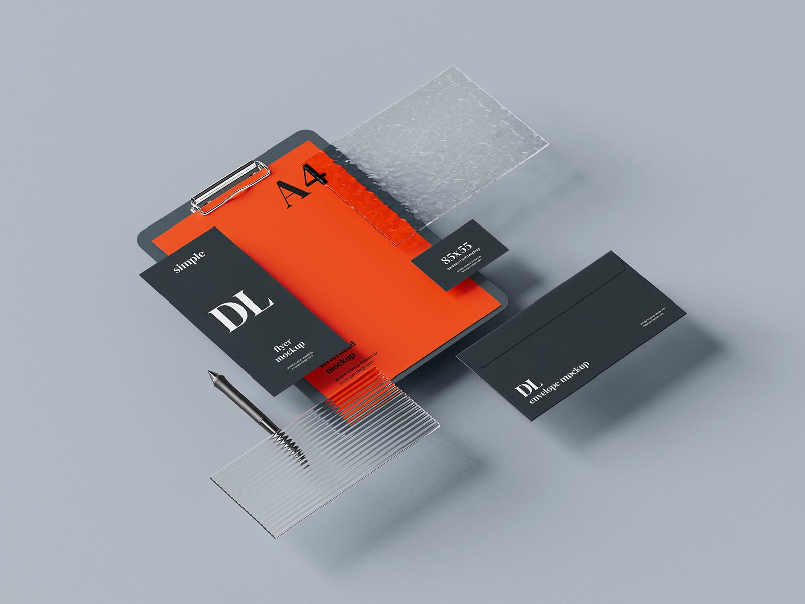 5 Free Premium Stationery With Plexiglass Mockup PSD Files