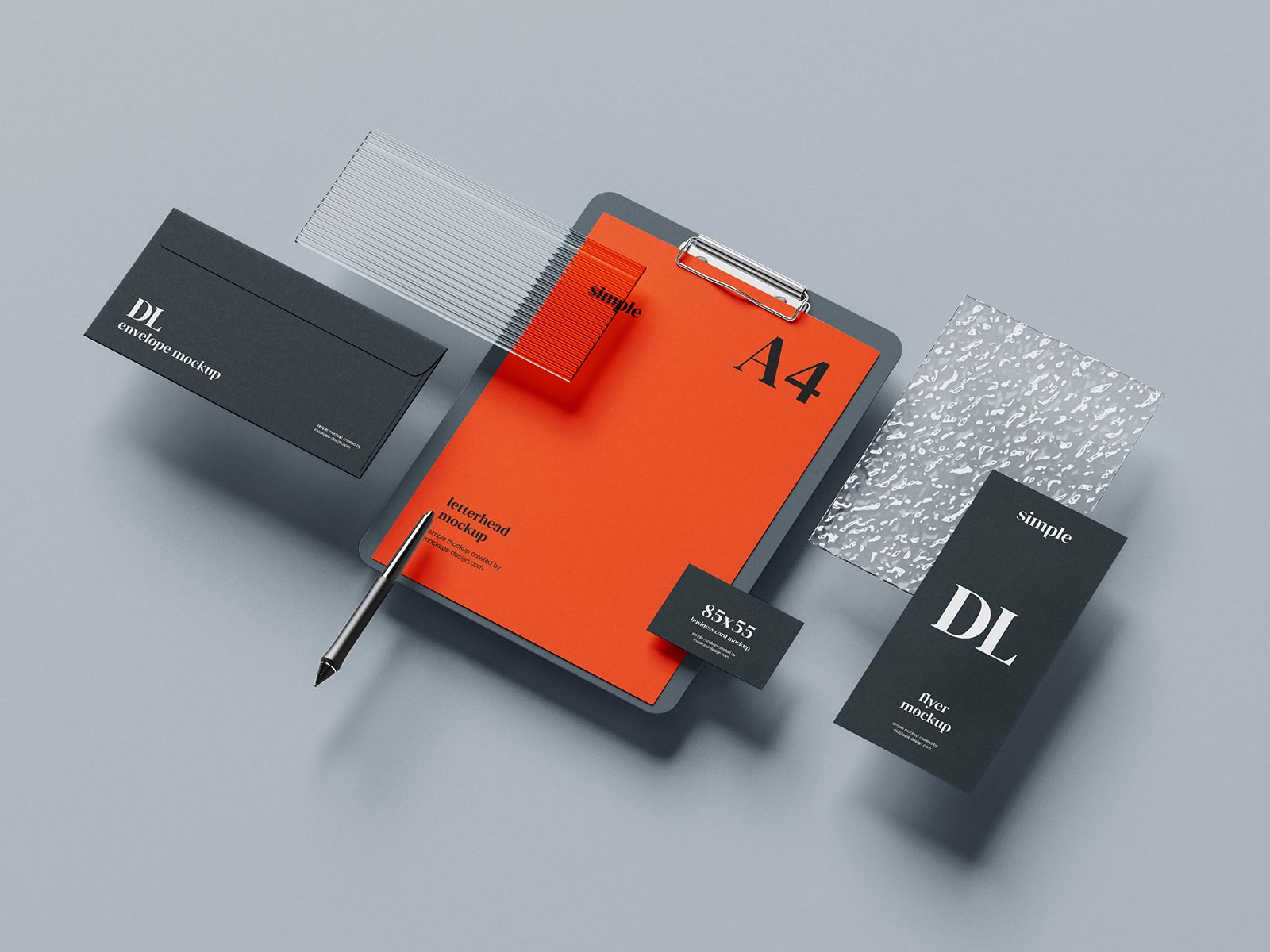 5 Free Premium Stationery With Plexiglass Mockup PSD Files