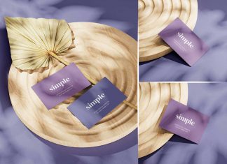 Free Business Card Mockup Set On Wooden Ornament