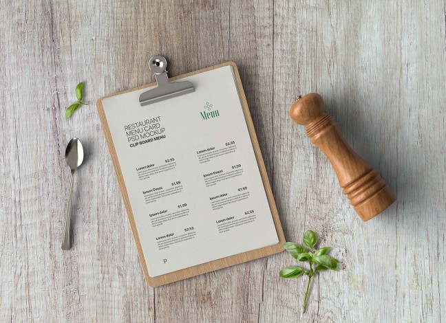 Free Restaurant Menu Card PSD Mockup PSD - Good Mockups