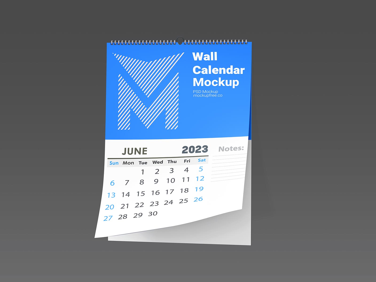 Free Wall Calendar 2023 Mockup PSD Set