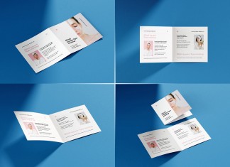 Free Square Bi-Fold Brochure Mockup Set