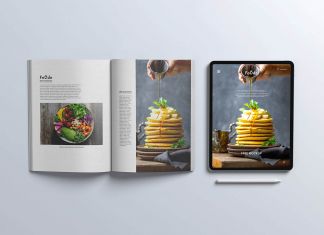 Free-A4-Magazine-with-iPad-Mockup-PSD