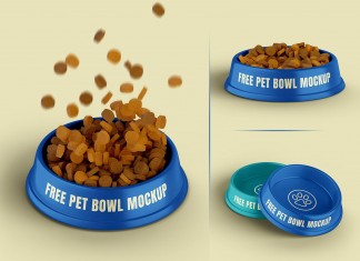 Free Cat Dog Food Feeding Bowl Mockup PSD Set