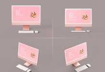 Free Pink iMac 24 Inches 2022 Mockup PSD Set