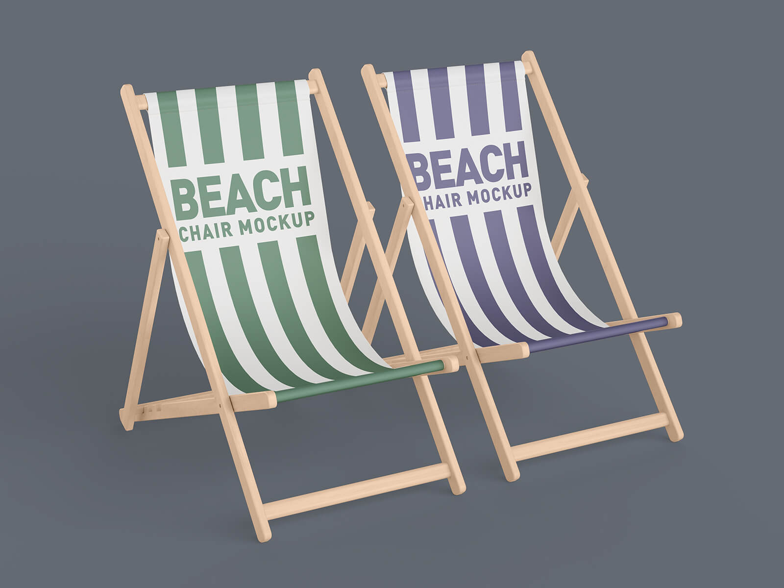 Free Portable Wooden Beach Chair Mockup PSD Set