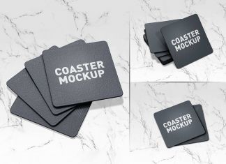 Free Rounded Square Coaster Mockup PSD Set