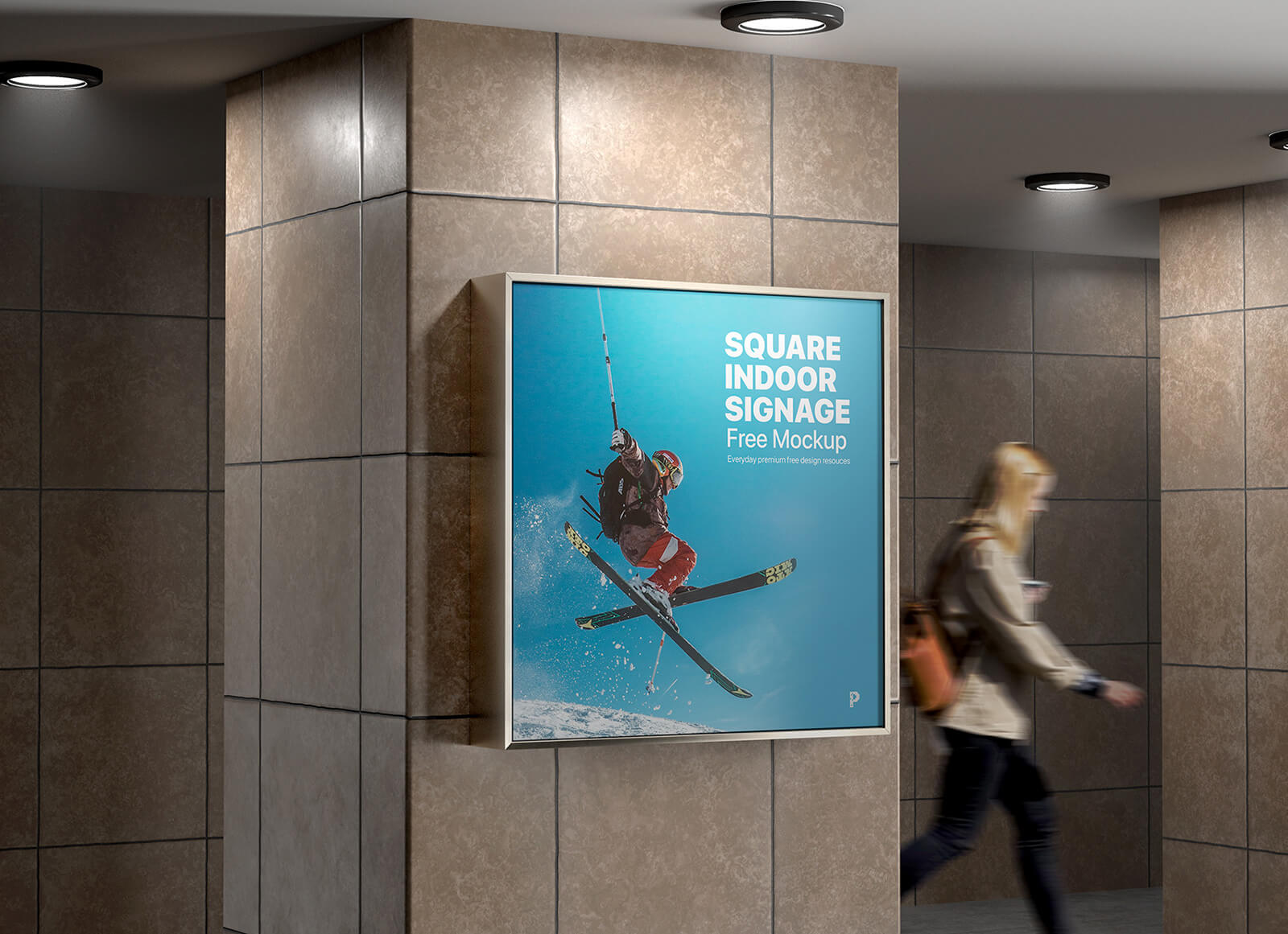 Free Square Indoor Pillar Signage Mockup PSD