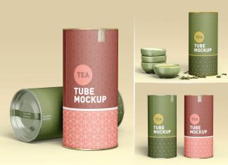 Free Kraft Paper Tube Cylinder Mockup PSD Set