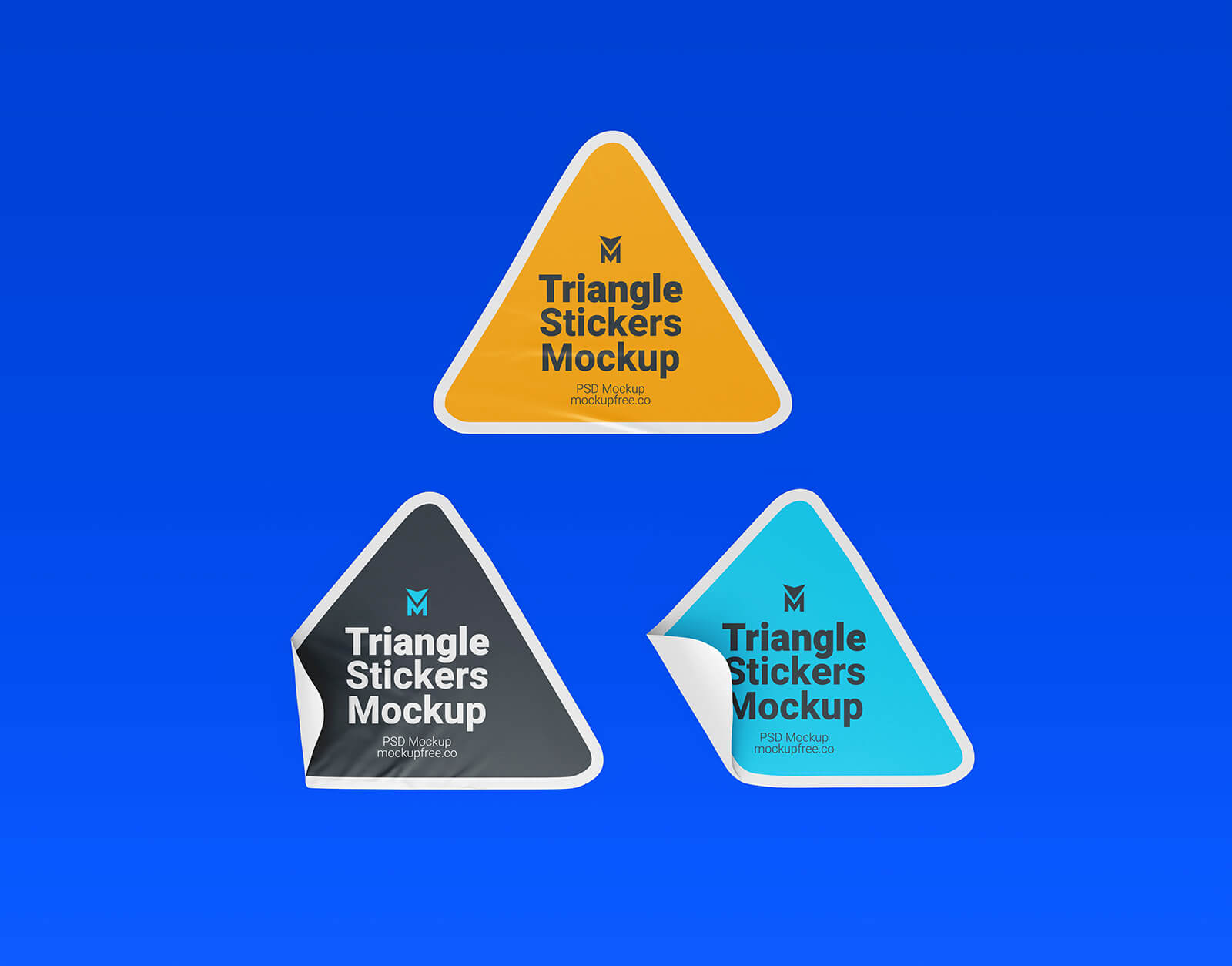 Free Triangle Shape Sticker Mockup PSD Set