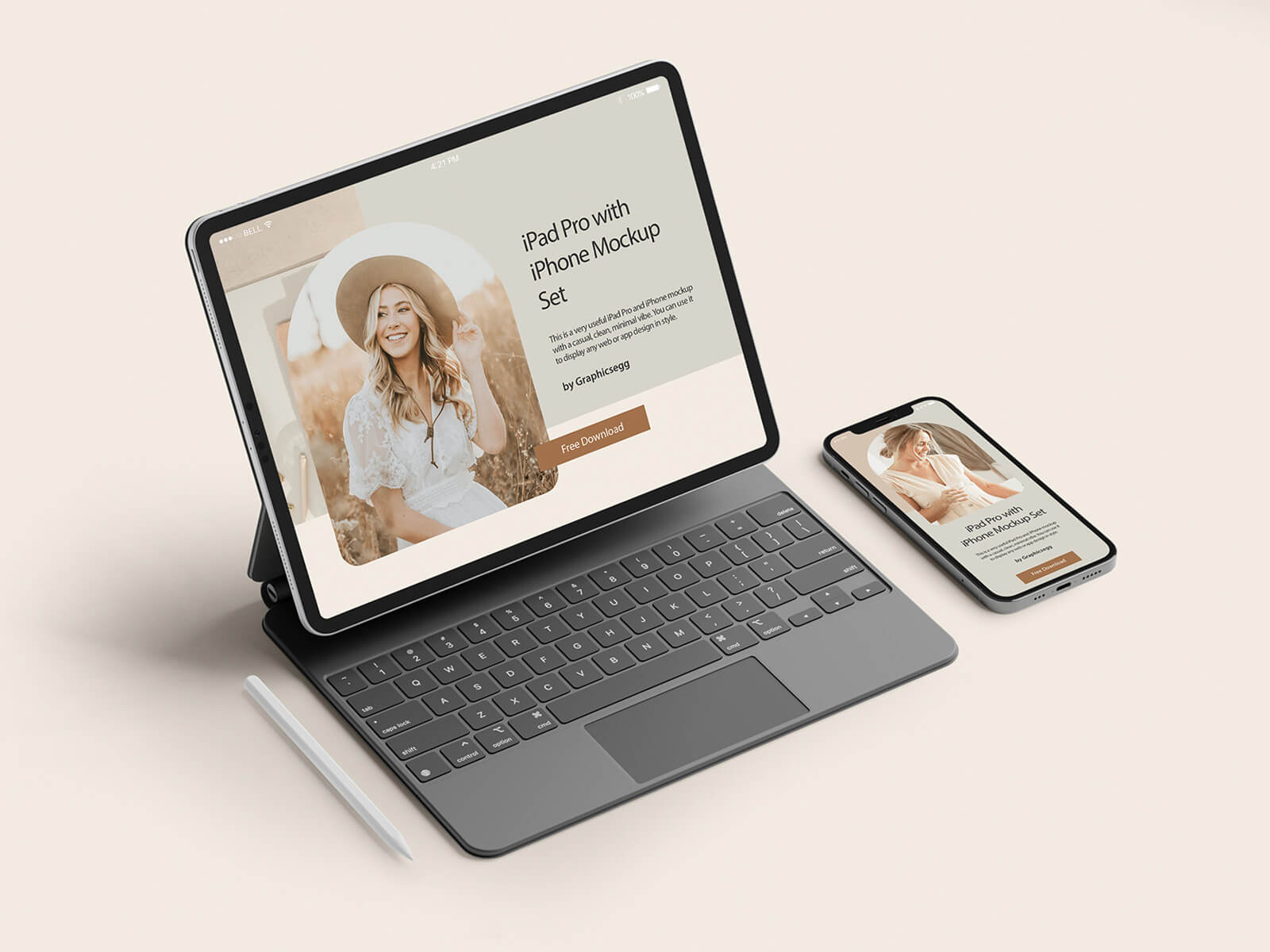 4 Free iPad Pro With iPhone Mockup PSD