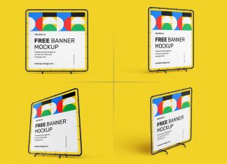 Free Square Event Banner Stand Mockup PSD Set
