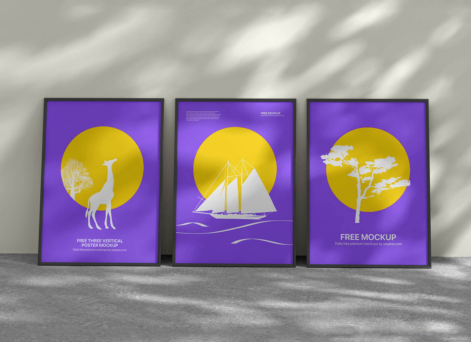 3 Vertical Poster Frames Mockup | Free PSD Templates