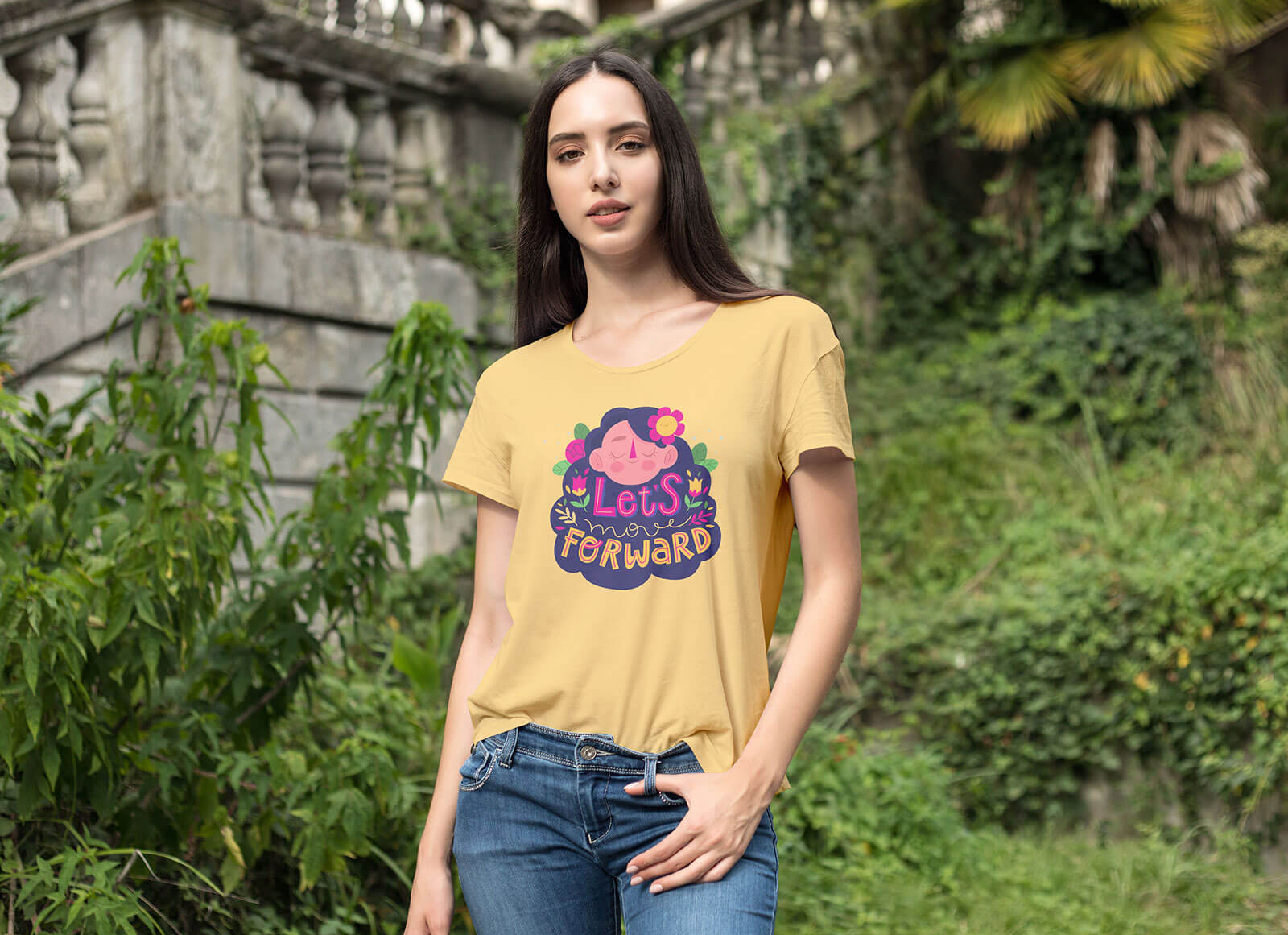 Free Beautiful Girl Graphic T-Shirt Mockup PSD