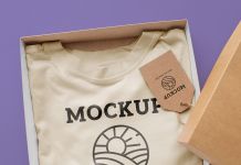 Free-Hang-Tag-&-T-Shirt-Packaging-Box-Mockup-PSD