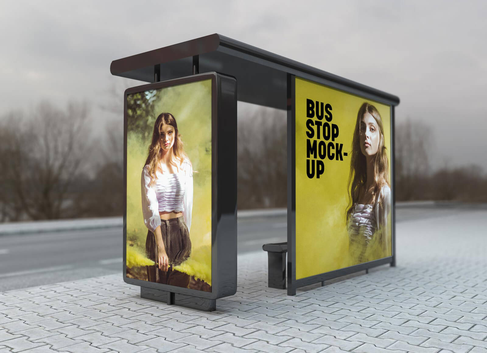 Free-Outdoor-Advertising-Bus-Shelter-Mockup-PSD