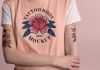 Free Person With Tattoo Close-Up T-Shirt Mockup PSD