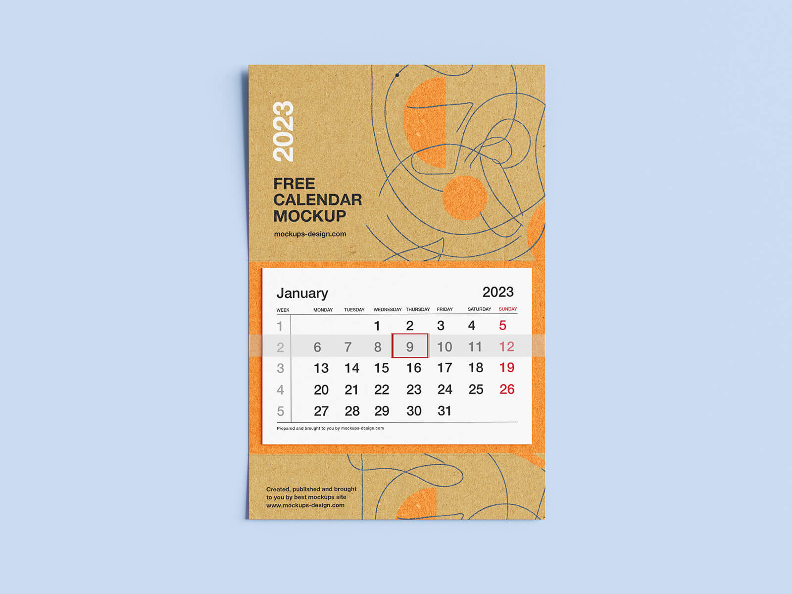 Free Kraft Paper Wall Calendar 2023 Mockup PSD