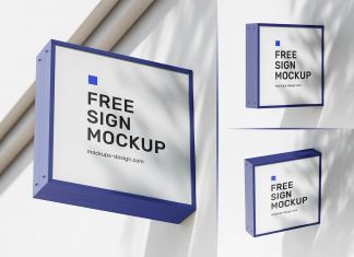 Free Shadow Overlay Square Sign Mockup PSD