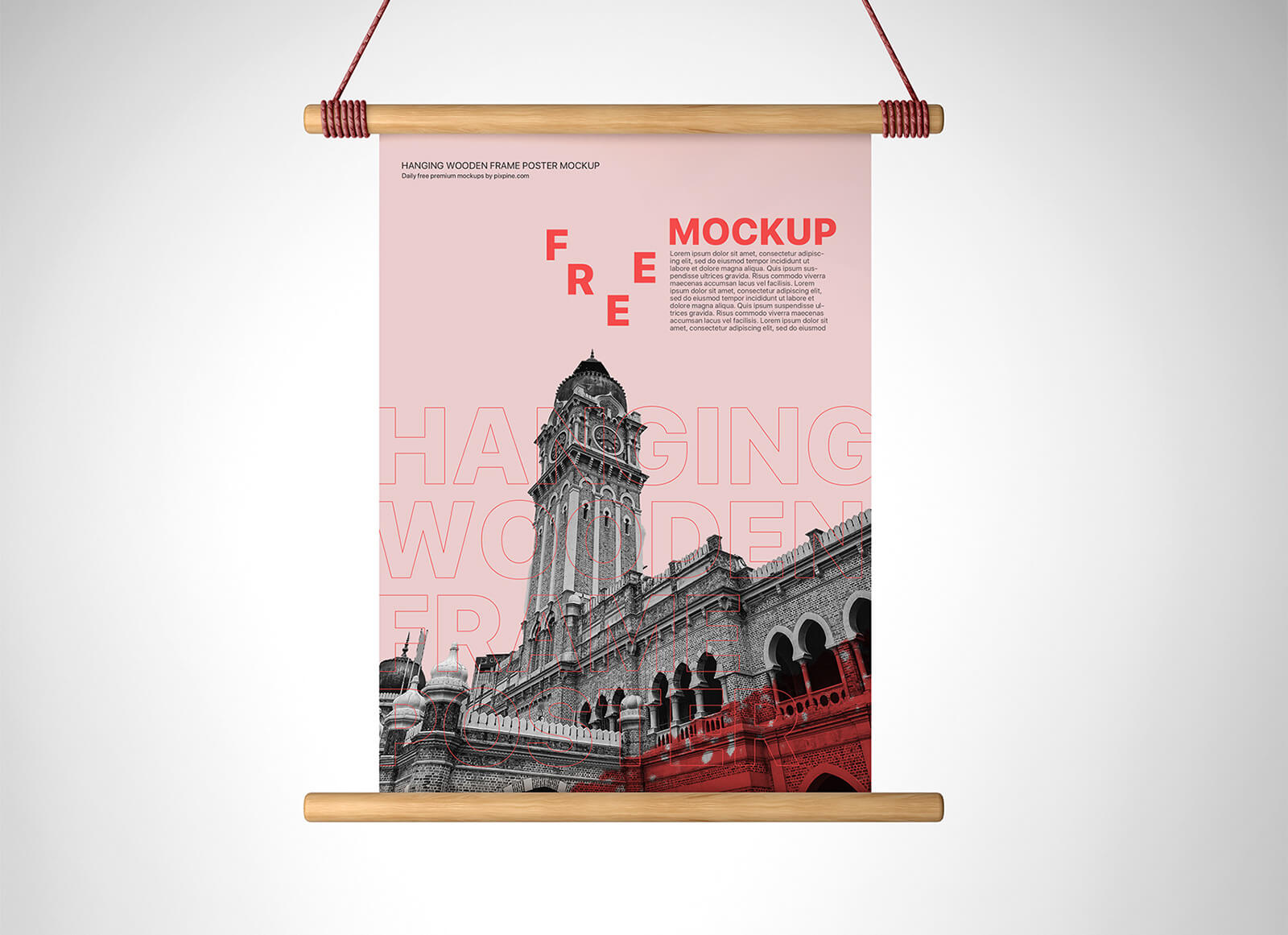 Free-Hanging-Wooden-Frame-Poster-Mockup-PSD